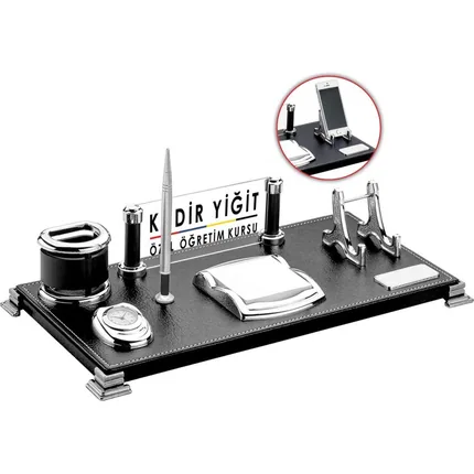 Leather Desk Set with Phone Holder