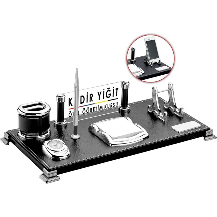 Leather Desk Set with Phone Holder