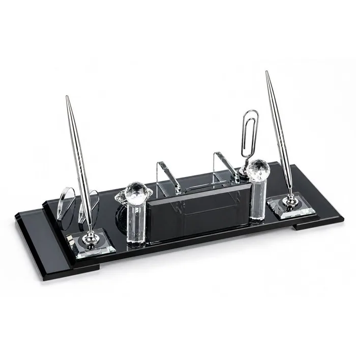 Large Black Crystal Desk Set