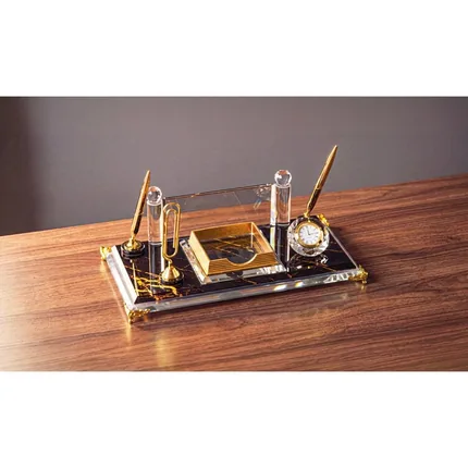 Black and Gold Crystal Desk Set