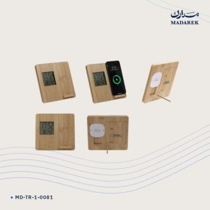 ساعة مكتبية — خيزران · شحن لاسلكي