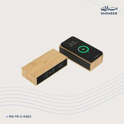 Desk Clock — Bamboo · Wireless Charging