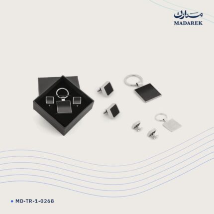 طقم ميدالية معدنية وأزرار أكمام بعلبة — معدن · مع علبة